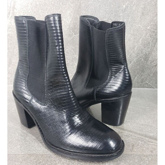 Matisse Mesmerize Chunky Heel Boots Women's 7.5 Black Snake Leather Elastic Gore - Picture 1 of 11